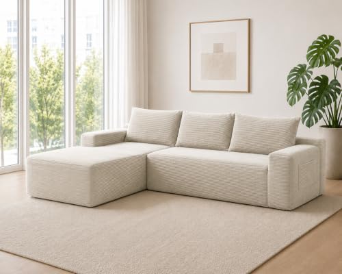Image of 96 inch Boneless Couch, Modular L-Shaped Cloud Sectional Sofa, Camel
