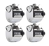 Aonal 4-Pack Tally Counter Handheld - 4 Digit Number Lap Counter Manual Mechanical Clicker with Finger Ring Sliver