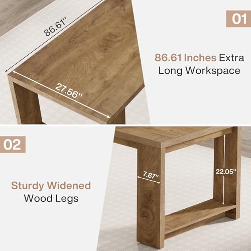 Image of Tribesigns 2 Person Desk Set of 2, 86.6 Inches Extra Long Desk, Two People Computer Writing Table, Long Wood Office Desks Workstation for Home Office, Natural Wood