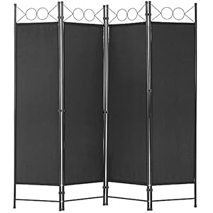 4 Panel Room Divider 6FT Steel Frame Screen Folding Privacy Divider Freestanding Partition for Home Office Bedroom (Black)