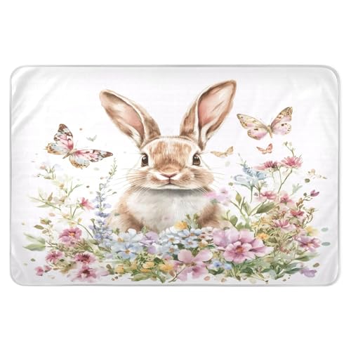 Takiito Watercolor Bunny Flowers Bed Pad Reusable Bed Underpad Washable Waterproof Leak-Proof Quick Dry Incontinence Pee Pad for Toddlers Kids Adults Pets 34x52 in