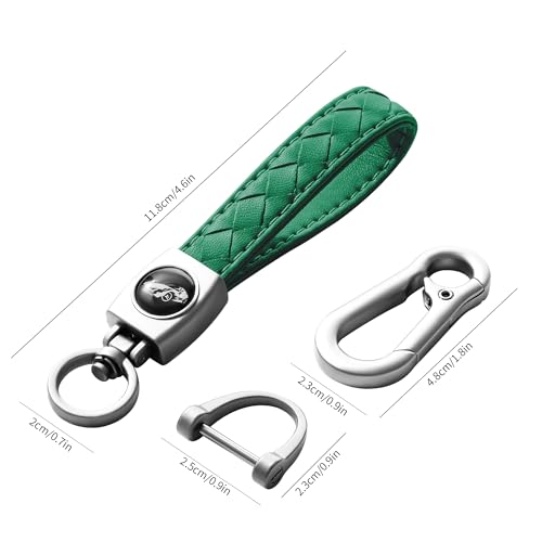 Image of Gkeygo Carabiner Keychain, Universal Heavy Duty Woven Handmade Leather Key Chain, Car Fob Key Keychains with 360 Degree Rotatable Snap Swivel and Anti-Lost D-Ring for Men and Women, Silver - Green