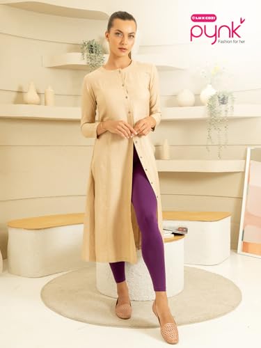 Image of PYNK Solid Premium Cotton Lycra Ankle Length Leggings for Women| Regular Fit Elastic Waist Ankle Length /Cropped Length Leggings for Women |Leggings Women Ankle Length | Free Size