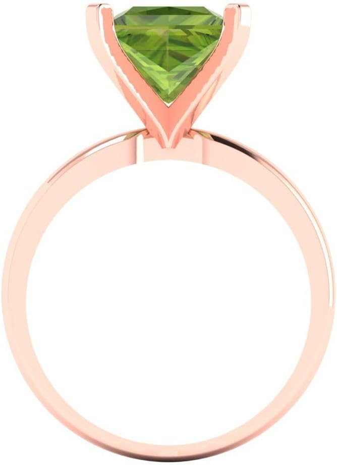 3.1 ct Brilliant Princess Cut Solitaire Green Peridot Classic Wedding Statement Bridal ring Solid 18K Rose Gold for Women
