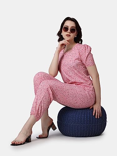 Image of POPWINGS Casual Printed Top and Joggers Set for Women || Stylish Summer Co-Ords Set for Women || Round-Neck Top and Joggers Combo Set for Women