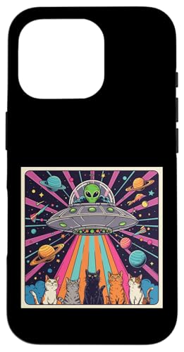 Alien Entführung Katzen UFO Flying Style Retro Vintage Hülle für iPhone 16 Pro