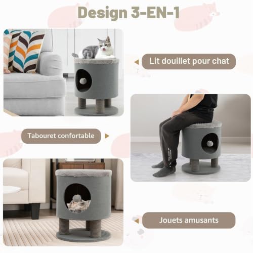 Arbre à chat avec niche grise SOARS pour petits espaces et salons modernes - 3
