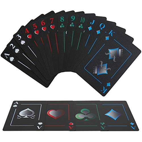 Preisvergleich Produktbild Joyoldelf Kreative Spielkarten, wasserdichte PVC Kartenstapel Plastikpoker mit schwarzer Unterstützung im Kasten für Cardistry, Zaubertrick und Party