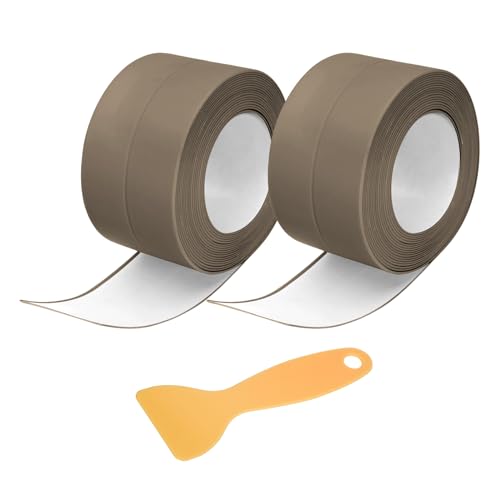 Image of uxcell 2 Rolls Caulk Tape, Caulking Strip Tape, 1.5 inch x 10.5Ft PVC Waterproof Self-Adhesive Sealing Tape for Kitchen Bathroom Toilet Sink Floor Corner Edge with Sealing Tool, Brown