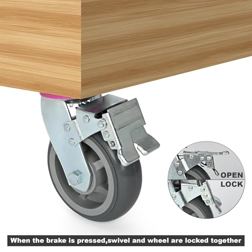 6 inch Caster Wheels, Heavy Duty Casters TPR Rubber Silent Wheels Industrial Locking Rolling Casters 360 Degree Wheels Top Plate Casters for Cart, Furniture, Equipment (2 Swivel and 2 Rigid)