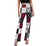 Flare - Leggings para mujer, diseño de cuadros de búfalo, alce, flechas, ciervo, corte bootcut, pantalones de yoga con control de abdomen, pierna ancha, parte inferior de campana, Negro , S