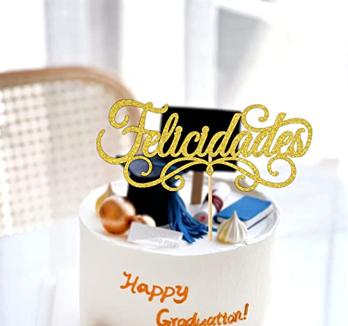 Felicidades Cake Topper, Spanish Congratulations Cake Decor, Best Wishes To You/See You, 2023 Graduation Party Decoration Supplies, Gold Glitter #TOP4