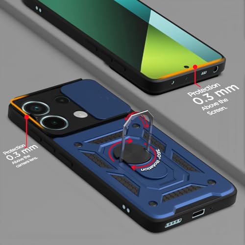 Image of Outlouders Back Cover for Redmi Note 13 Pro 5G / Poco X6 5G | D10 Tough Armor 360 Protection Case with Sliding Camera Shield & Ring Holder Stand Bumper Case (Blue)