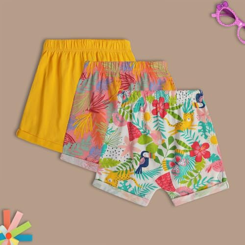 Image of miniklub Girls Pack of 3 Floral Printed Pure Cotton Shorts
