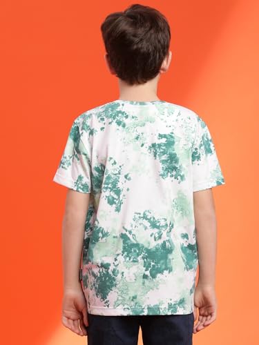 Image of Li'l Tomatoes Boys Cotton Blend Tie-Dye Regular Fit T-Shirt, Green, 11-12 Years