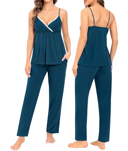 Image of SWOMOG Maternity Nursing Robe Set 3 Piece Breastfeeding Pajamas 3 in 1 Labor Delivery Sleevless Tops&Long Pants Pregnancy Pjs