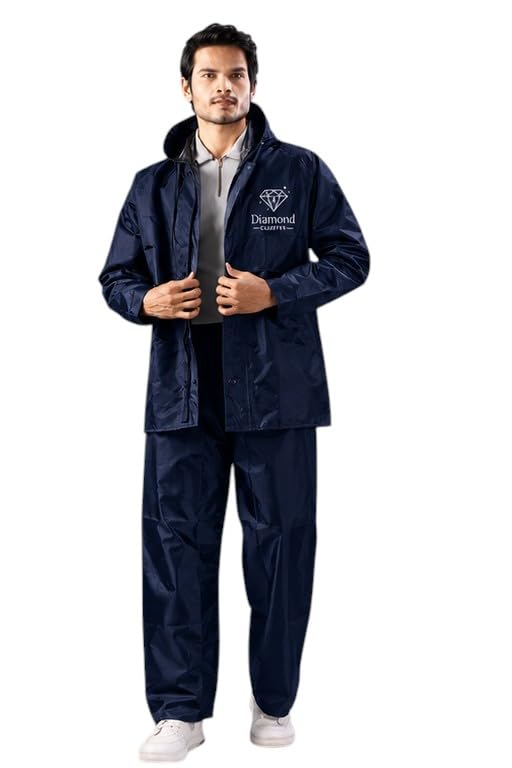 DIAMOND CLUSTER Raincoat for Men, Black, Waterproof Rain Suit with Adjustable Hood, Pant & Carry Pouch, Bike Riding-image-45