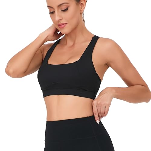 Image of RUNNING GIRL Sports Bras for Women, Racerback Medium Impact Wirefree Padded Bra Workout Crop Top Longline Sports Bra Push up(WX2989 Black XL), X-Large
