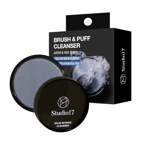 STUDIO17 Solid Makeup Brush Cleaner 300+ Usage | Convenient Makeup Cleaner for Both Brushes & Puffs | Cosmetic Brush Cleaner Charcoal Included | Compact Size