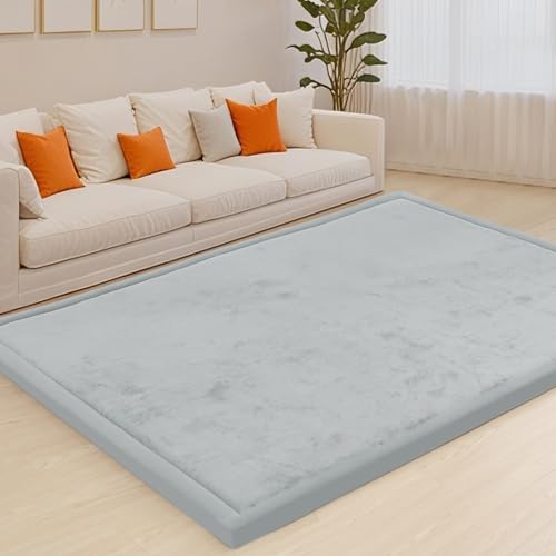 ACOMOPACK Baby Play Mat for Floor 1.3 Thick Memory Foam Area Rug for Living Room Soft Velvet Crawling with Non-Slip Bottom for Kid Toddler 5971 Tummy Time Nursery Rugs YogaLight Grey