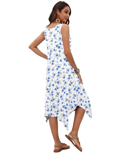 Image of AUSELILY Women's Summer Dresses Casual Sleeveless Midi Tank Beach Dress | Women's Asymmetrical Hem Sundress with Side Pockets, Great for Beach, Vacation & Daily Wear