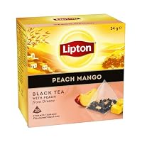 Lipton Black Tea Peach Mango | Peach Mango Flavoured with Real Fruit Pieces | for Hot or Cold | 20 Pyramid Tea Bags | Pack of 1