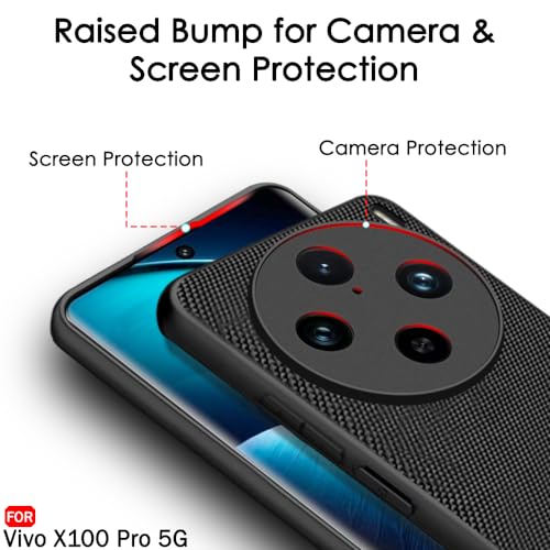 Image of TheGiftKart Back Cover Case for Vivo X100 PRO 5G | Slim & Lightweight | Ultra-Premium Design | Camera Protection Bump | Fabric Texture Case Cover (PC & TPU, Black)