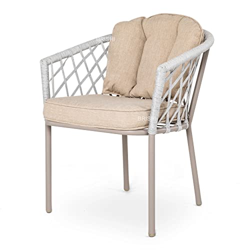 Image of BRISHI Garden Patio Seating Chair and Table Set Outdoor Balcony Garden Coffee Table Set Furniture with 1 Table and 2 Chairs Set with Cushion Braid & Rope (Grey)