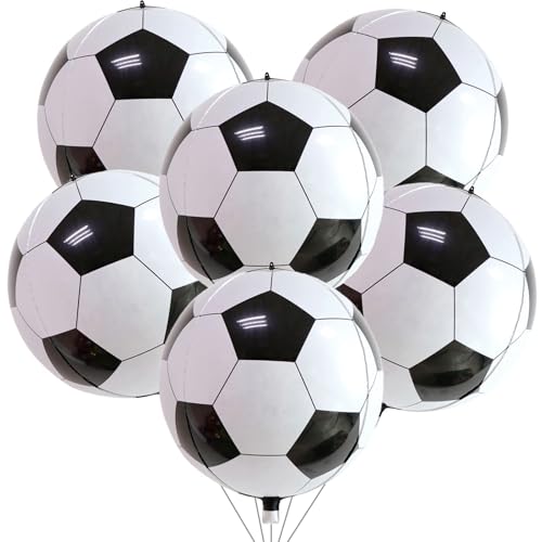 Image of 22 Inch 4D Soccer Foil Balloons, 6Pcs Soccer Party Decorations Football Shape Mylar Foil Balloons Sport Decor for Boys Kids Soccer Ball Fans Theme Birthday Party Decorations Supplies