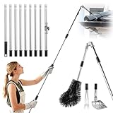 Gutter Cleaner 4m, 9 Section AluminumTelescopic Roof Gutter Cleaning Tool with 180° Swivel Head, Gutter Brush & Leaf Shovel, Reusable Gutter, for Removes Leaf Debris, Ditch