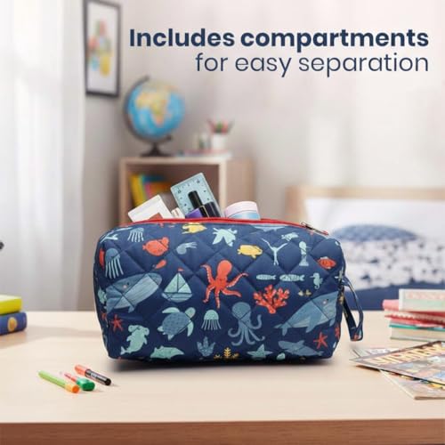 Image of Mini Travel Organizer | Multipurpose All-in-One Compact Durable, Lightweight, Waterproof, Bag | Travel Friendly Pouch | Ideal for Stationary, Diaper, Medicines (Sea & Ocean Print)