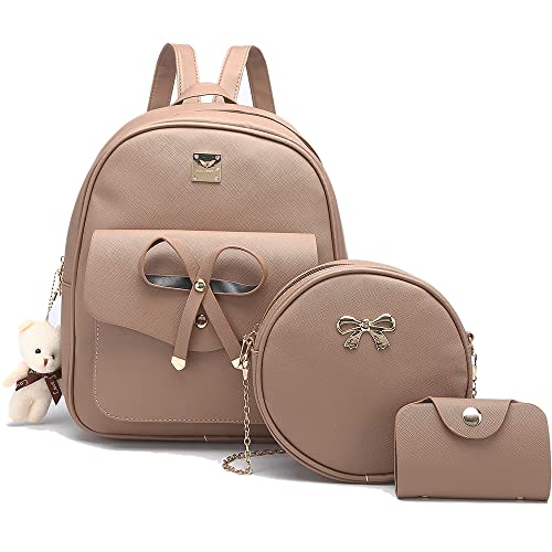 Image of MACCINELO Cute Leather Mini Backpack Purse for Women Bowknot Small Backpack for Girls gift Rucksack Ladies Shoulder Bag 3pcs