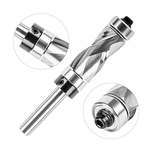 Flush Trim Router Bit, 1/2 inch Cutting Dia with 1/4 inch Shank 1 Inch Cutting Length Solid Tungsten Carbide Pattern Template Woodworking Tool Top & Bottom Bearing for Woodwork Triming, 85+Hardness