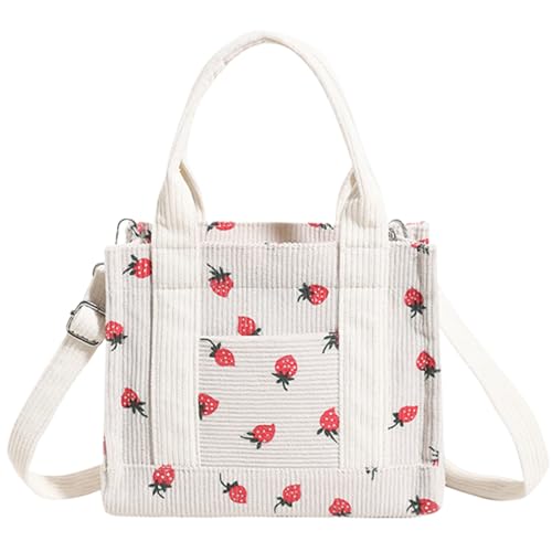 Corduroy Tote Bag 8.27x7 Cute Purses Small Strawberry Purse with Adjustable Shoulder Strap Handbag Crossbody Carrier with Zipper Cute Carriers for Women