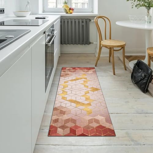 Alfombra pasillo antideslizante y lavable de 80x160 cm con diseño geométrico moderno 4