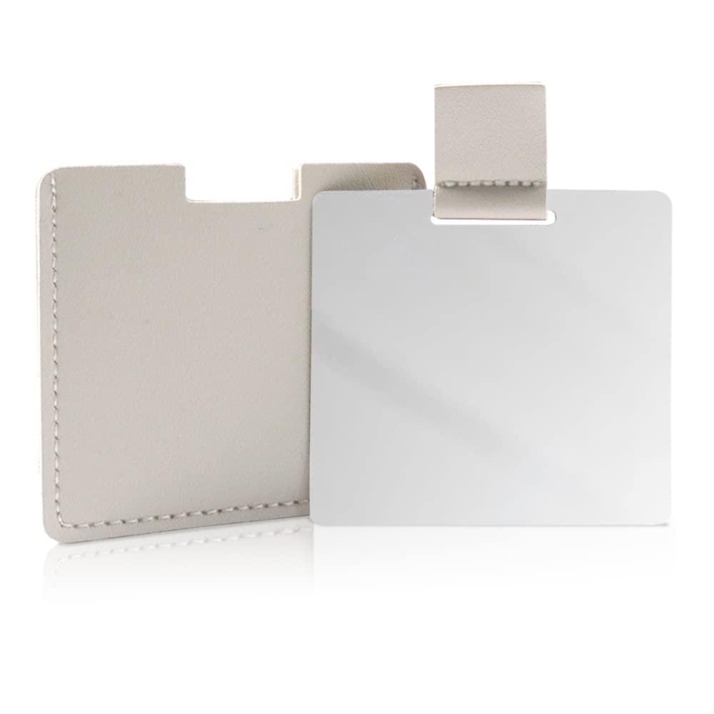 Specchio Compatto Infrangibile In Acciaio Inox Per Borse, Specchio Infrangibile Da Viaggio Con Custodia In Pelle Pu, Specchio Da Barba Portatile Da Campeggio Per Donne E Uomini, Trucco, Regalo (Grigio)-image