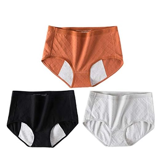 lucky cup Kvinnor menstruationsperiod trosor damer underkläder sömlösa trosor av andningsbar issilke sexig, 3-pack, orange/grå/svart (menstruella byxor), M
