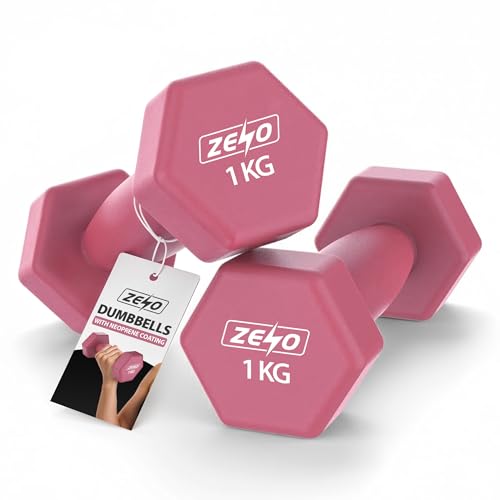ZENO Dumbbells Set Of 2 | Dumbbells for Women | Hexagon Neoprene Weights | Hand Weights for Women | Anti-Slip & Sweat Resistant Dumbells (2 X 1KG Pink)