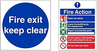 VSafety Fire Exit Keep Clear Mandatory Sign - Square - 200mm x 200mm - 2mm Rigid Plastic