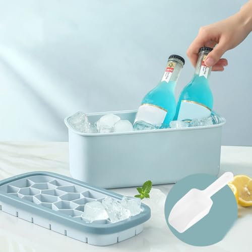 Molde de silicona para hielo con tapa azul miniatura 7
