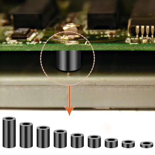 SWTYExt Kunststoff Distanzhülsen M8 Runde Abstandshalter 50 Stück Nylon Unterlegscheiben ABS Gummi Abstandshalter Isolierung Beilagscheiben 14x12 mm Schwarz Distanzscheiben für M8 Schrauben