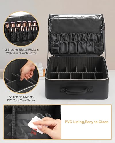 Relavel Bolsa de maquillaje extra grande, estuche profesional para maquillaje de artista de maquillaje: interior, organizador de cosméticos de viaje con 4 pequeños bolsillos portátiles y pinceles - imagen 3