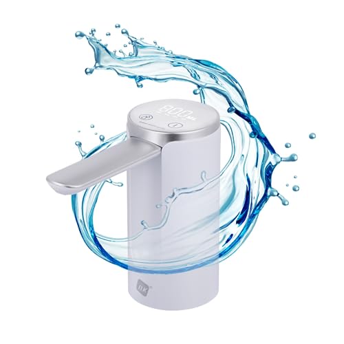 NK Dispensador de Agua con Pantalla LED - 4 Volúmenes de Dispensación 200/600/800ml/continuo, 1200mAh, Control Táctil, Garrafas y Botellas 1.5L, 5.7L, 10L, 11.3L, 15L, 18.9L - Color Blanco