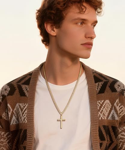 Fasongo 18K Plated Gold Big Cross Necklace for Men Women - image 2