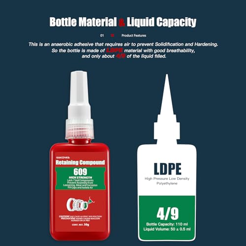 Image of ESKONKE Retaining Compound Green 609 Sleeve Retainer High Strength Cylindrical Metal Components Assemblies Locking and Sealing Anaerobic Glue 1.69 Oz /50 ml
