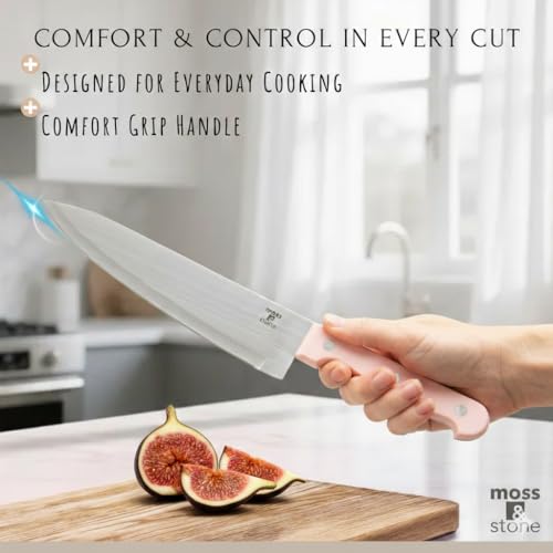 Image of Moss & Stone Pink 14 Pcs Kitchen Knife Set with Block, Stainless Steel