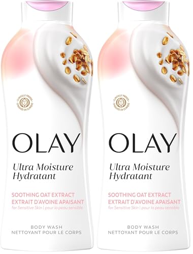 Image of Olay Body Wash for Women,Ultra Moisture,For Sensitive Skin,Soothing Formula,24hr Moisturizing,Hydrating&Refreshing,B3 Vitamin Complex,Free of Parabens&Phthalates,Oat Extract Scent,22 fl oz,(Pack of 2)