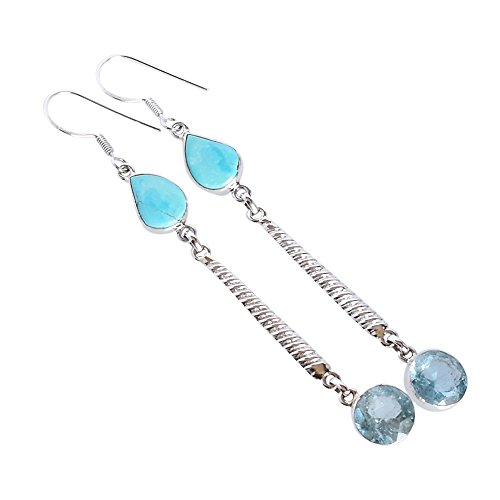 Boucles d'oreilles turquoise naturelle poire topaze bleue argent 925 pendantes