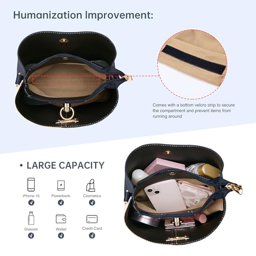 Image of KALIDI Crossbody Purses for Women Vegan Leather Bucket Bag Fashion Ladies Crossbody Handbag Shoulder Purse with Multi Pockets