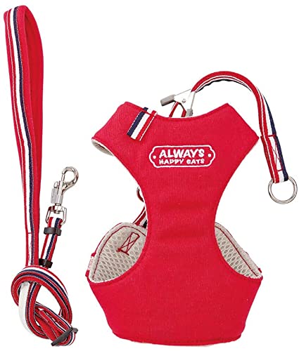 猫用 おしゃれ かわいい スーパーハーネス(胴輪)&リードのセット シンプルトリコ【レッド】【4号サイズ】(9818)セーフティーロック付 抗菌防臭加工生地使用 衝撃を胸で吸収 首への負担軽減 内側エアメッシュで通気性・クッション性に優れてます ペット用品